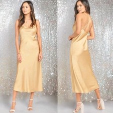 Show Me Your MUMU Verona Cowl Bridesmaid Wedding Slip Dress True Gold Luxe Sz S 