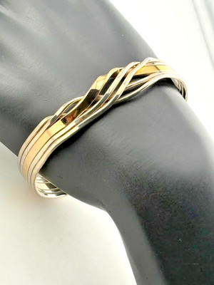 VINTAGE STERLINGSILBER GOLD VERMEIL GEDREHTE MANSCHETTE ARMBAND 3LDET 6,75'' MODERN 4083