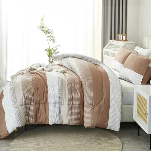 Juego de Edredón Talla Beige - 3 Piezas Ligero Caqui Blanco King Taupe Foto 3 de 4