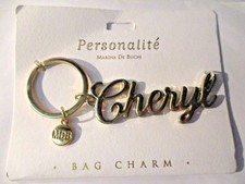 Personalite Marina De Buchi Bag Charm "CHERYL" in Script Key Ring Gold Color