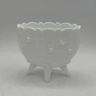 VTG Fenton Milk Glass Vase Cabbage Roses Scalloped Edge Footed Art Planter