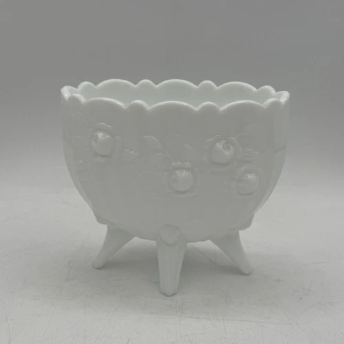 VTG Fenton Milk Glass Vase Cabbage Roses Scalloped Edge Footed Art Planter