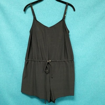 NWT Beyond Control Black Drawstring Waist One Piece Romper Swimsuit Womens Sz 10