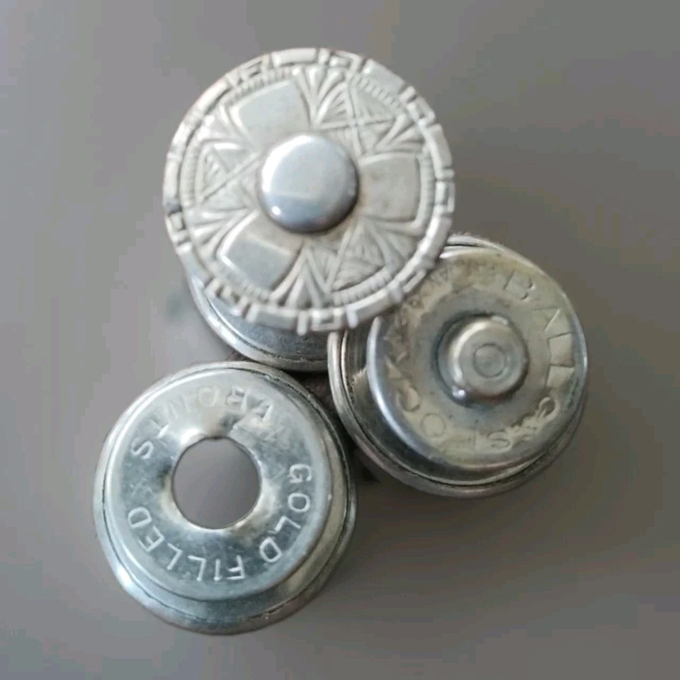 Gemelos redondos a presión rellenos de oro blanco antiguos decorativos G&S BALL-LOCK gemelos Foto 2 de 4