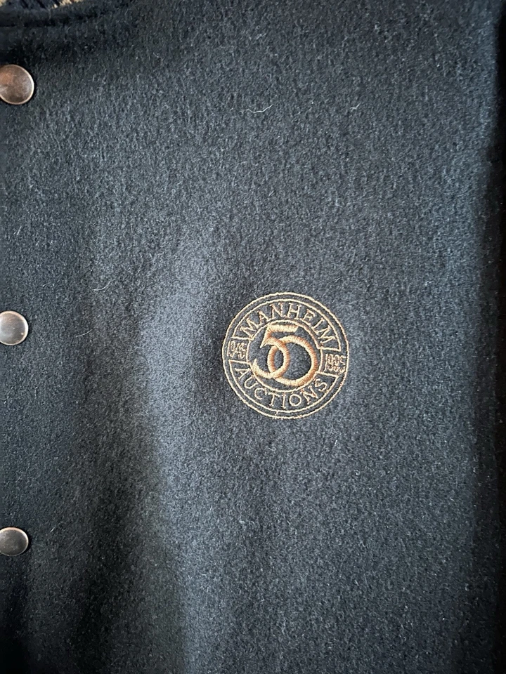 Varsity Jacket Black Wool with Leather Sleeves Manheim Motor Auction - Image 3 of 4