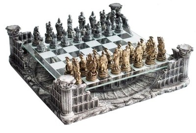 CHH 2127D 16.25 inch Roman Gladiators 3D Chess Set - Bronze/Silver