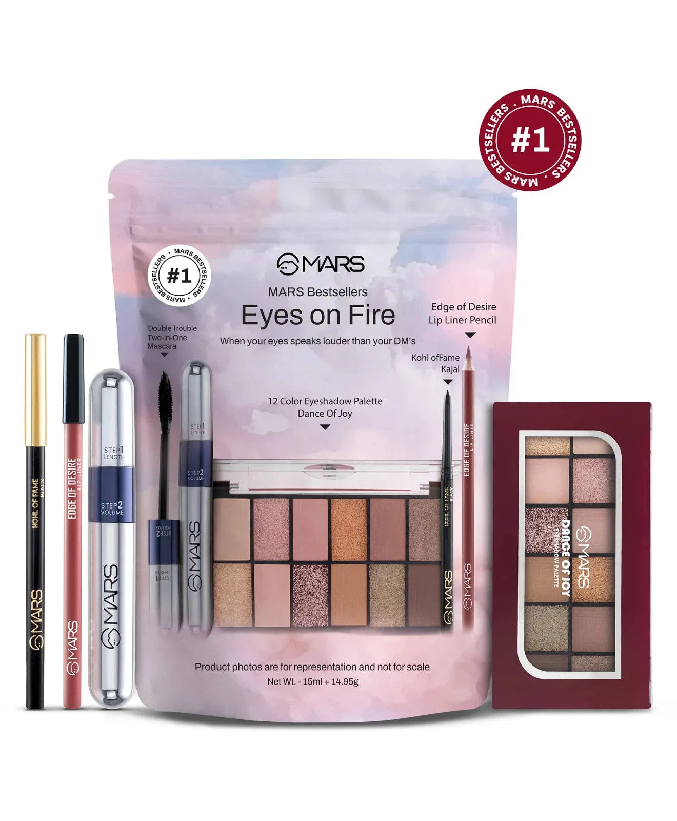MARS Eyes On Fire Makeup Combo Gift Kit - Eyeshadow, Mascara, Kajal & Lip Liner