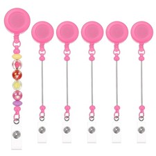 Beadable Badge Reels, 6 Pcs Retractable Clips Holder, Rose Red