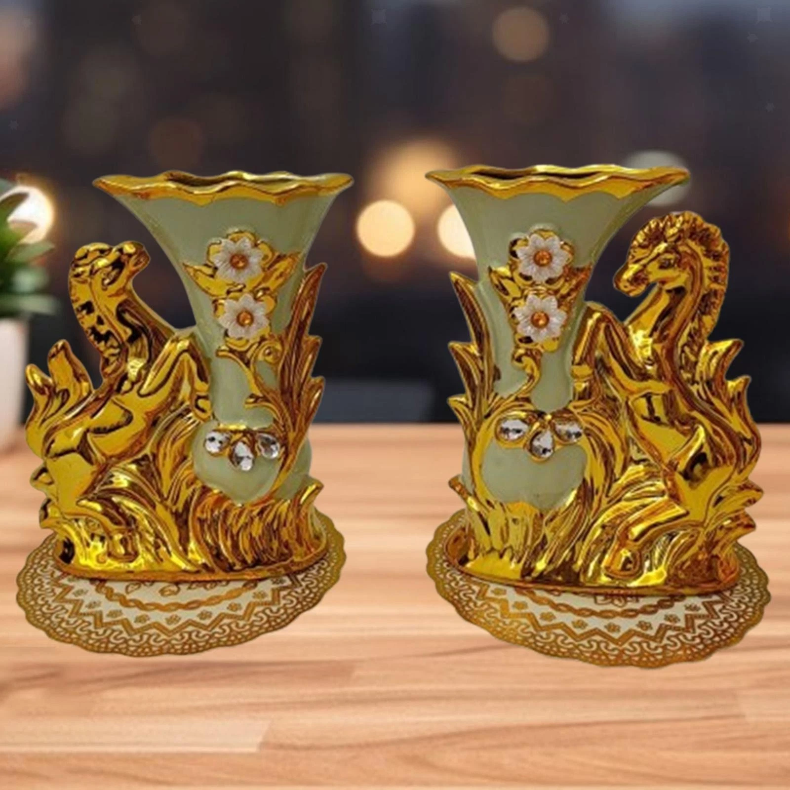2Pcs Horse Vases European Flower Pots Display Ornaments Desk with Cushions for