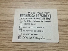 RARE 1916 Presidential Election Charles Hughes HENRY FORD Campaign Card Politics