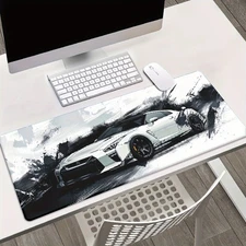 One Piece of XXL White Sports Car Art Desk Pad Featuring a Non-Slip Rubber Base,