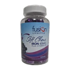 Fusion Lifestyle- Iron 45mg Plus Vitamin C- Grape Flavor - 60 Soft Chews
