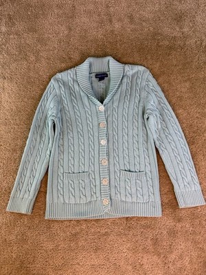 Karen Scott Womens Cable Knit Blue Button Front Cardigan Sweater Sz Medium E606