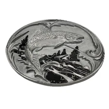 Siskiyou Pewter Belt Buckle Trout Jumping Stream 2002 Fisherman