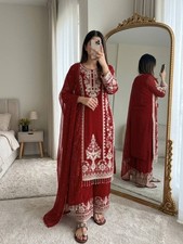 New Designer Georgette Maroon Kurta Palazzo With Dupatta For Wedding Party Wear