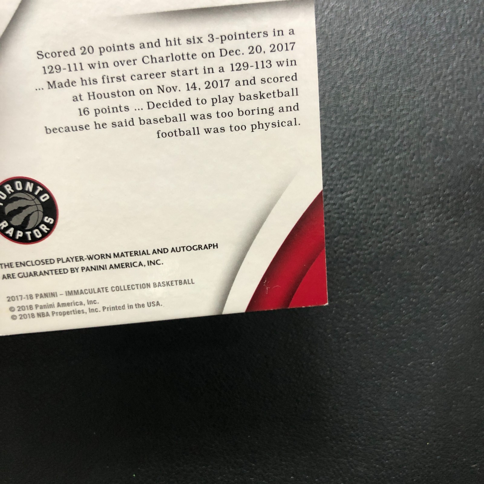 2017-18 Panini Immaculate On Card Auto Patch RPA Og Anunoby RC Red /25 view 3