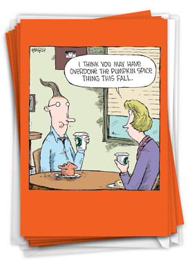 12 Funny Halloween Cards Envelopes (1 Design)  - Pumpkin Spice Hair - NobleWorks