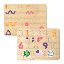 CosmoKool Montessori Numbers  Shapes Wooden Double Sided Tracing Board