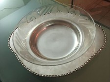Glass Salad Bowl Signed Master Glassmaker Ramus Art Deco Saucer Silver Metal
