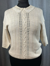 Romantic Cottagecore Lace-Collar Vintage Ivory Sweater - L