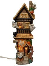 Halloween Village Lighted Ghost Haunted House Figurine Night Light Lamp