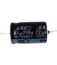 10pc Electrolytic Capacitor GHA Axial 2000hr 105  RoHS 22uF 250V  13x21mm SC