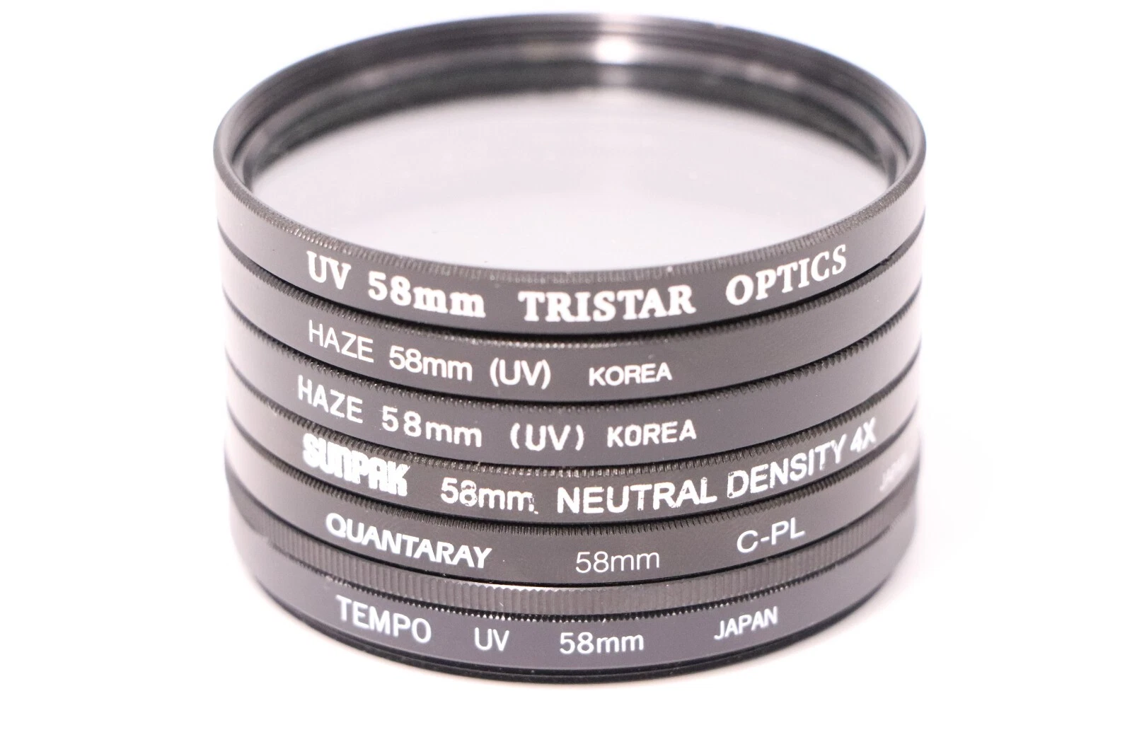 58mm Camera Lens Filter Lot of 6 Tristar Optics, Sunpak, Quantaray, Tempo