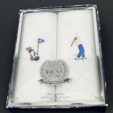 2 Men's Handkerchiefs Royal Country Golf RCG Golfer and Golf Clubs Cotton White