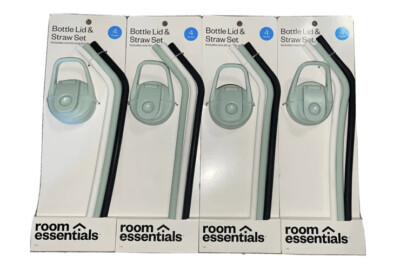 NEW!!!! 4 Packs. Total Of 4 Bottle Replacement Lids and 12 Silicone Straws