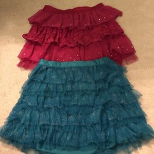 Lot Of 2 Girls SZ XL 14 Children's Place Pink Green Ruffle Elastic Waist Skirt