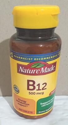 Nature Made Vitamin B12 500 mcg Energy/Metabolism/Brain 200 Tablets Exp 08/2025