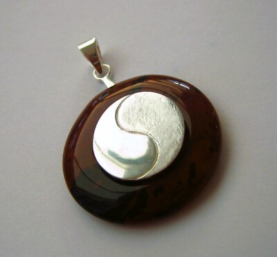Donuthalter Yin Yang 925 Silber mit 30 mm Mahagoni Obsidian Donut