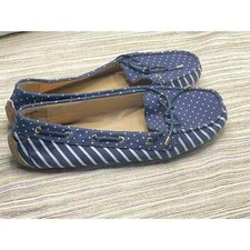 Talbots Moccasins Women's Casual Drive Flats Slip-Ons Blue/White US Size 9.5