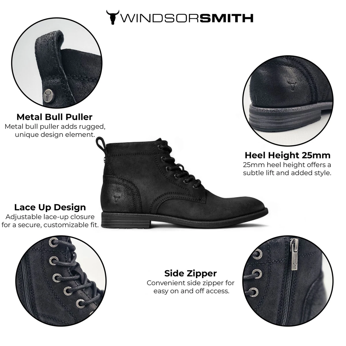Botas Desert De Cuero Negros Para Hombre Windsorsmith Casual Chukka - Sebastien