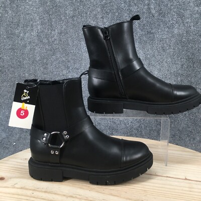 Art Class  Crosby Boots Womens 5 Harness Moto Biker Black Faux Leather New