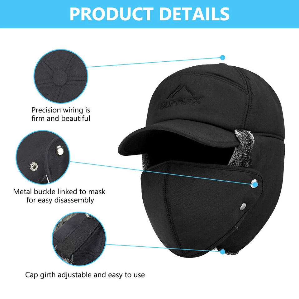 Unisex Invierno Oreja Solapa Trampero Sombrero Cálido Piel Mascarilla Térmica Nieve Gorra de Aviador Foto 4 de 4