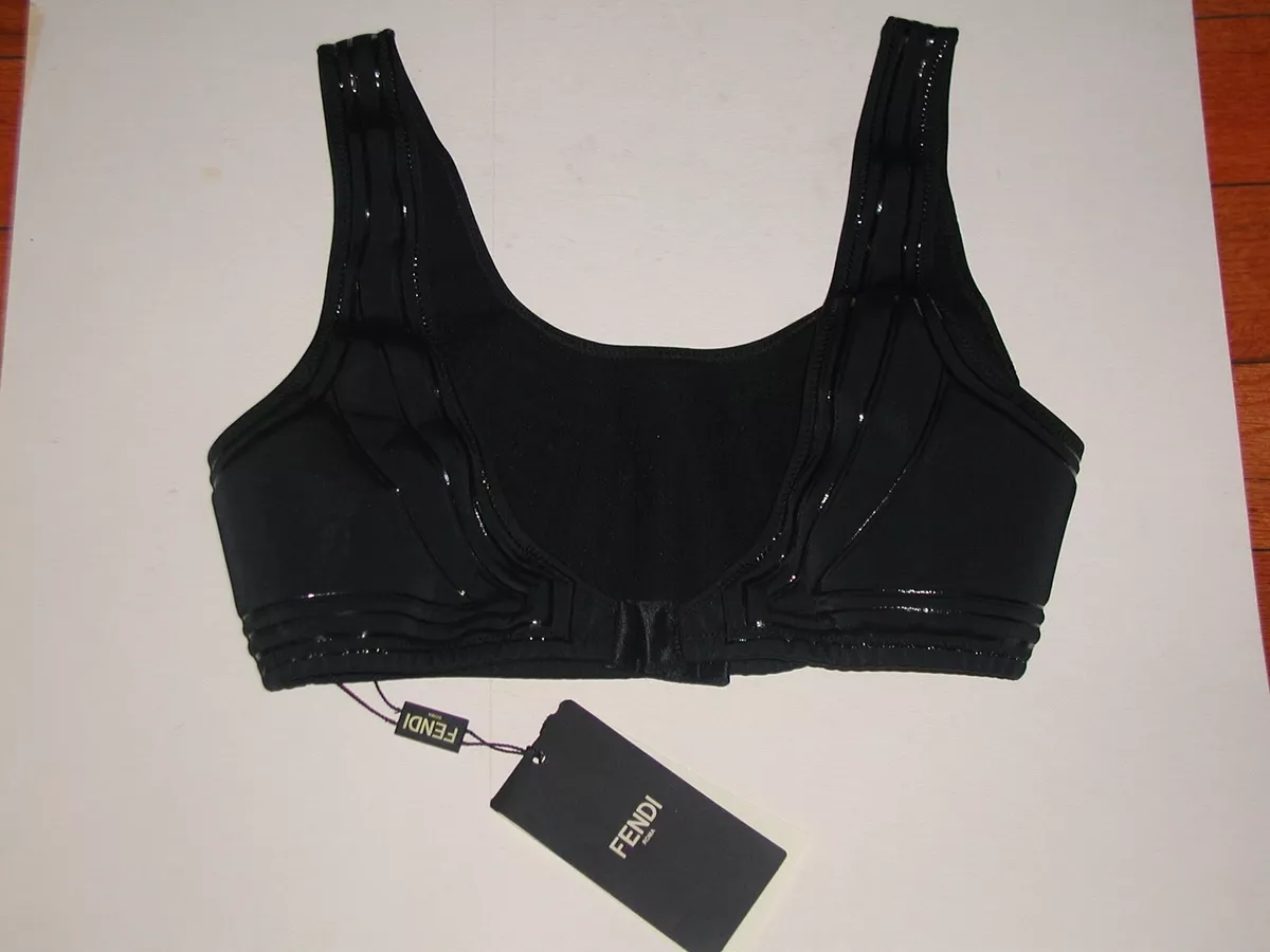 Women's Fendi Printed Stretch Sports Bra FAF106 A7YZ - Black - Size 4  -BRAND NEW