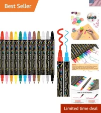 12 Piece Dual Tip Acrylic Paint Pen Set - Ideal for Rock, Wood, and Canvas