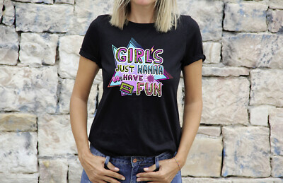 80er Jahre Kostüm Verkleidung TShirt für Damen Mädchen Just Wanna Have Fun 80s Weekend