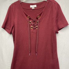 Calvin Klein Lace Up Short Sleeve T-shirt Dress. Size Small. Burgundy.