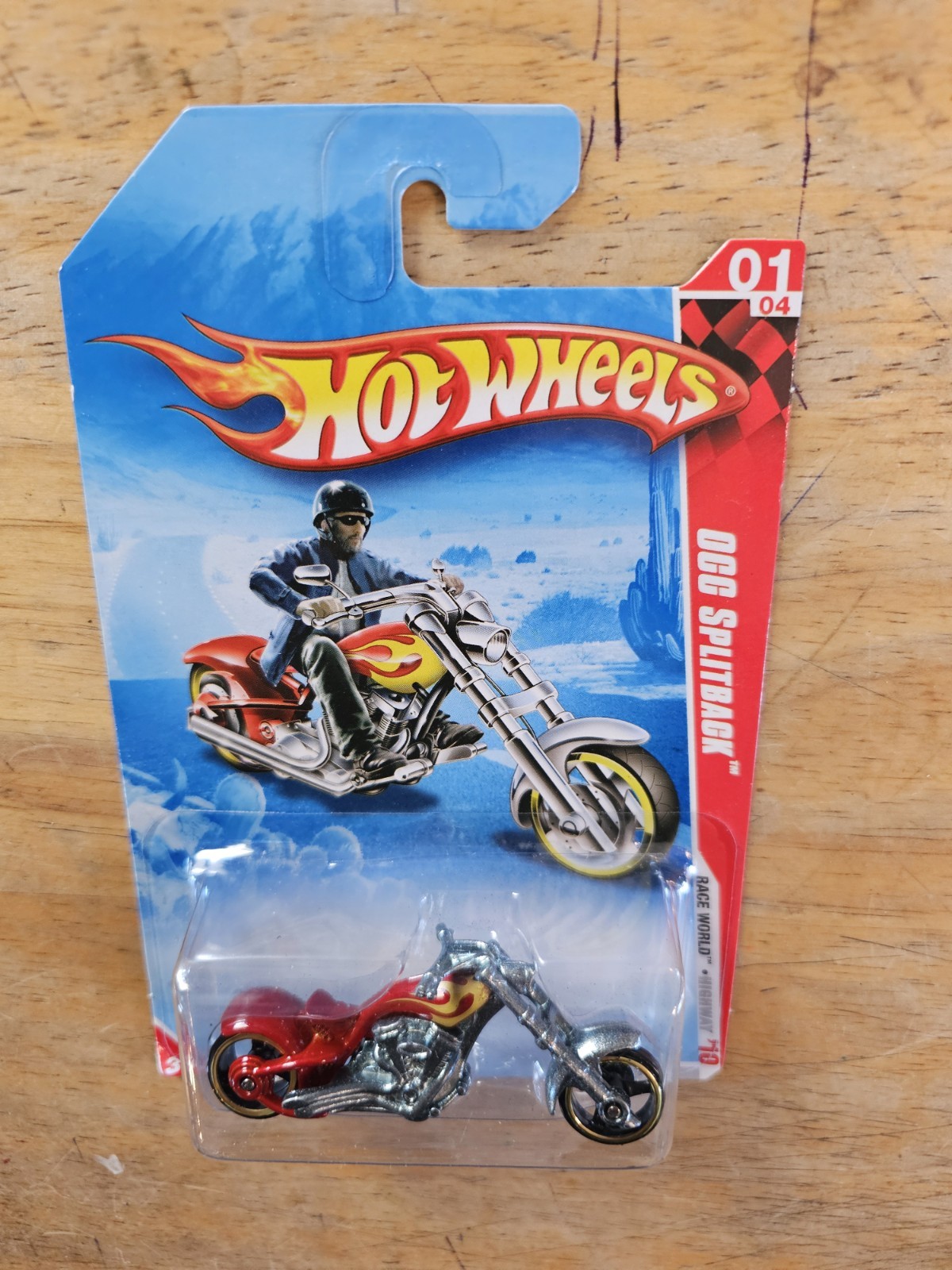 Hot Wheels OCC Splitback Motorcycle, Red; 2010 Race World  - Highway Series 1/04