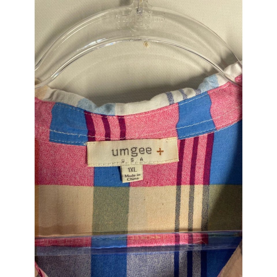 Blusa túnica Umgee clara colorida a cuadros con adornos de encaje con botones con bolsillos talla 1X Foto 2 de 4