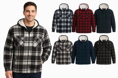 Herren Sherpa gefütterte Flanell Kapuzen Jacke warm Fleece Karo Hemd Winter Arbeit Mantel