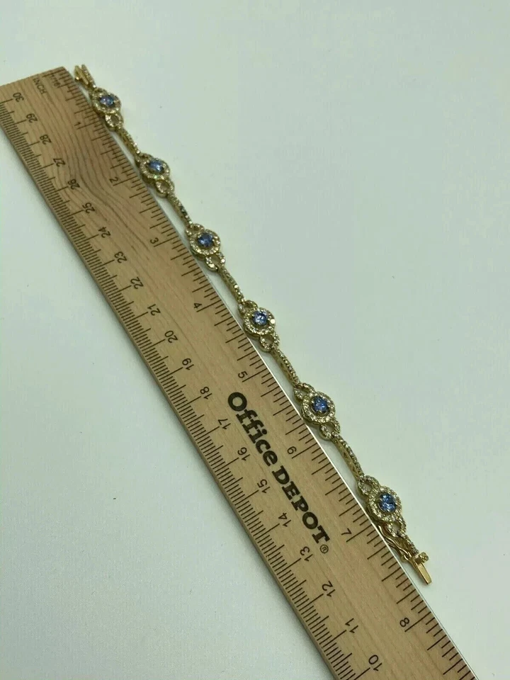8Ct Round Cut Simulated Tanzanite Women's Tennis Bracelet 14k Yellow Gold Plated - Image 3 of 4