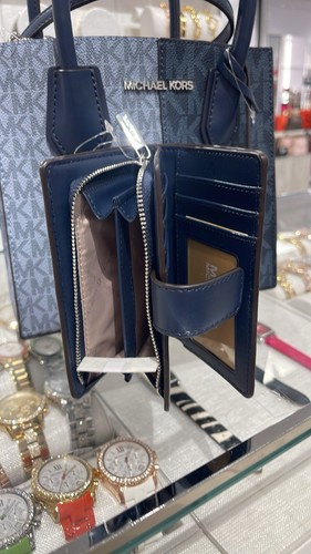 Michael Kors Jet Set Travel MD Bifold Zip Coin Credit Card Wallet MK Navy Blue - Picture 11 of 24
