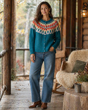SUNDANCE Womens Fair Isle Lambswool Button Up...