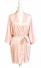 AW Bridal Robe Satin Romantic Feminine Bathrobe Pockets Pink Large