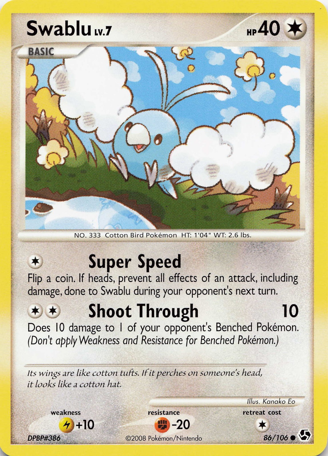 POKEMON Swablu #86/106 Normal Great Encounters NM