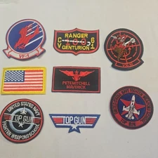 8 PC TOP GUN Iron On Patches Badges Maverick Flag Navy Pilot Halloween Costume