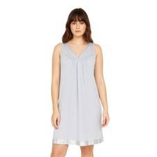 VANITY FAIR Vtg Blue Slip Dress Nylon USA Made Floral Lace Yoke Tank Dress S